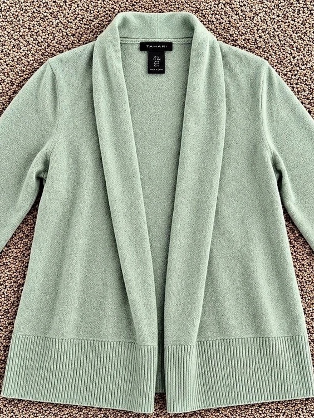 Tahari Sage Green Open Front Shawl Collar Cardigan Sweater Size M